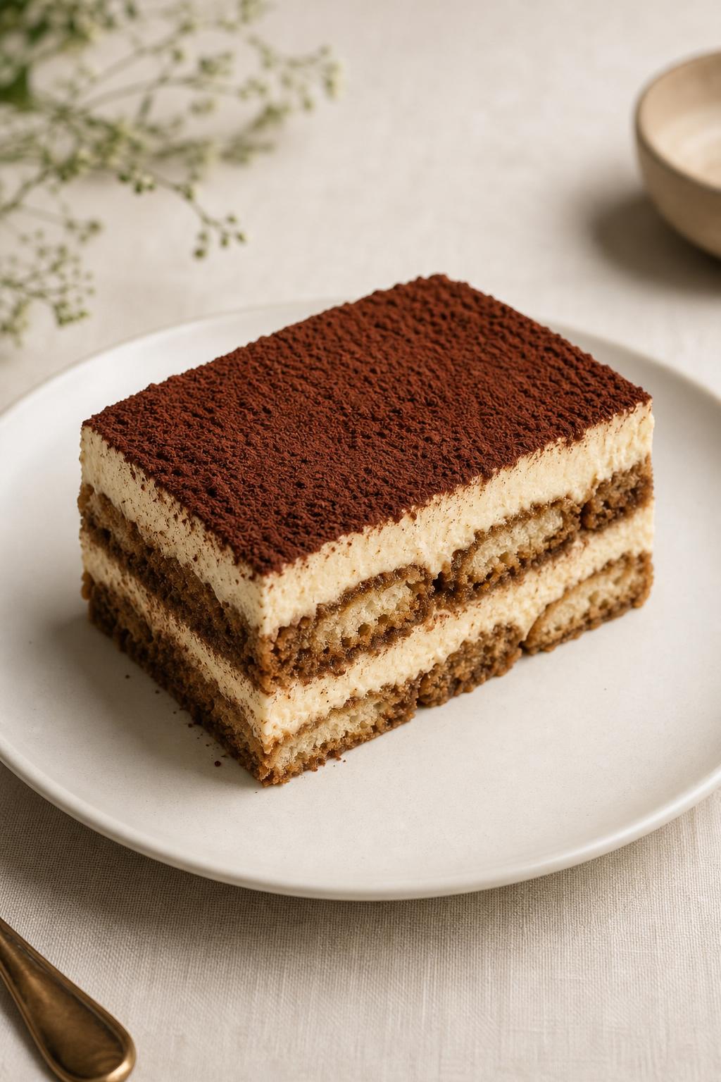 A slice of tiramisu on a plate